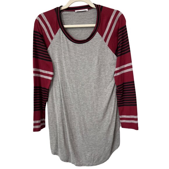 Chris & Carol Tops - Chris Carol Raglan Tee Stripe Sleeve Womens M Gray Red Black Stretch Long Sleeve